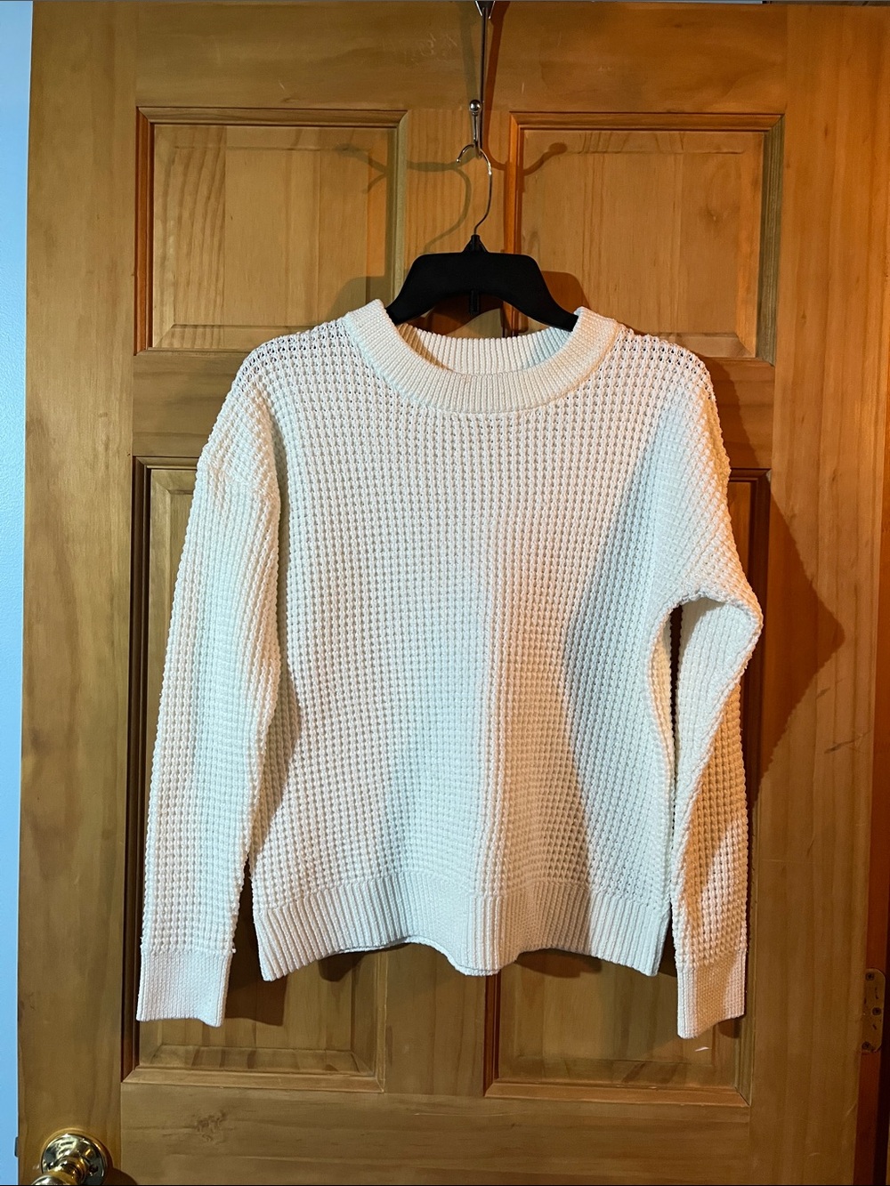 Time and Tru Cream Waffle-Knit Crewneck Sweater